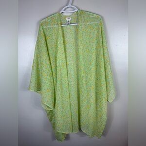 Aerie Womens Cover Up Open‎ Front Kimono Sleeve Floral Green Spring Summer Beach